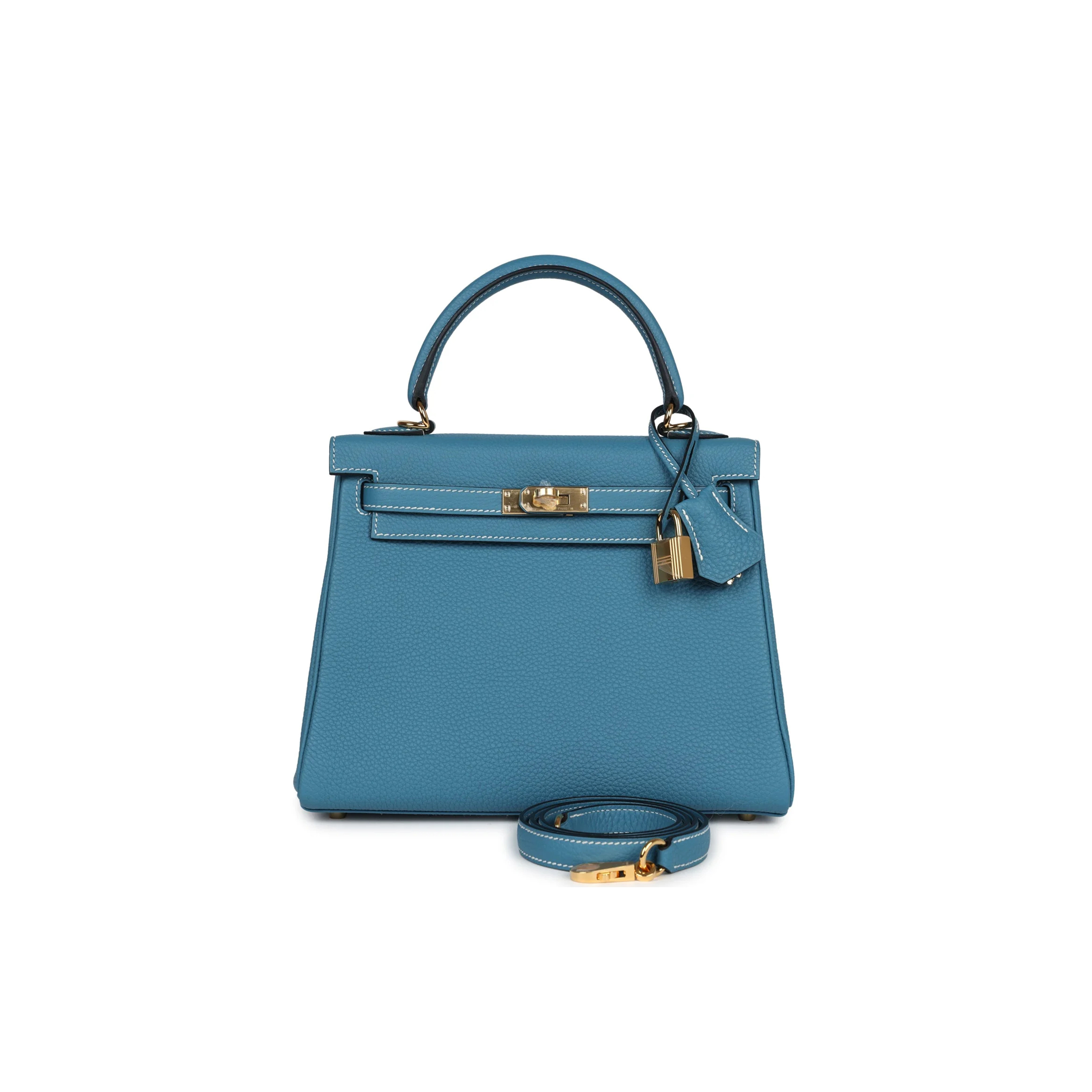 H**mes kelly retourne 25 blue denim rose gold buckle (25*17*7cm)